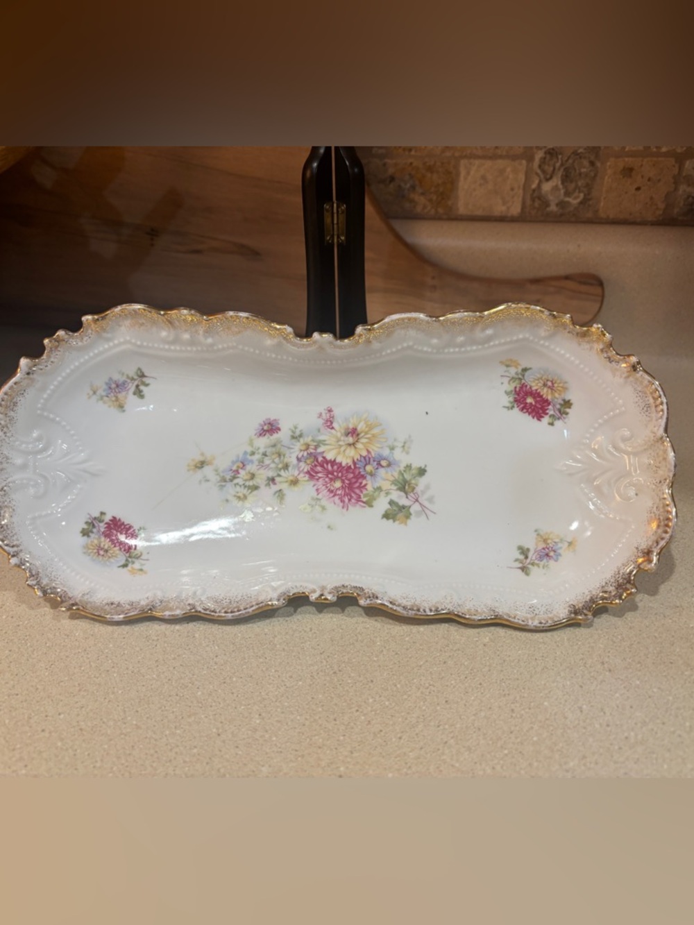 Antique porcelain dish, likely a celery dish or serving tray